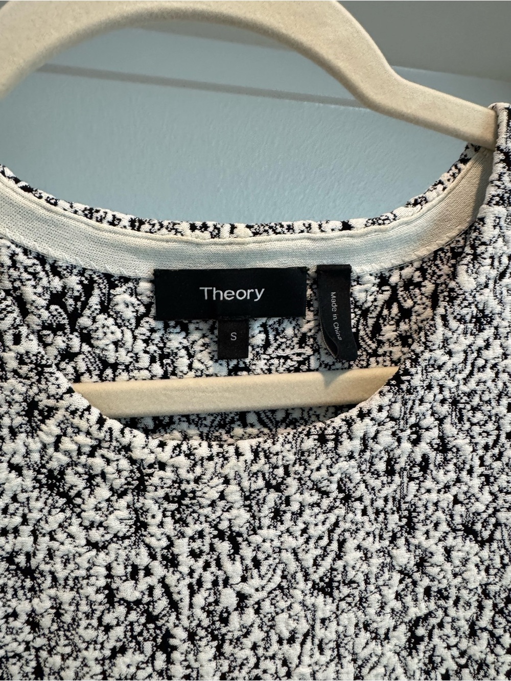 Theory Black and White Bouclé Crewneck Top